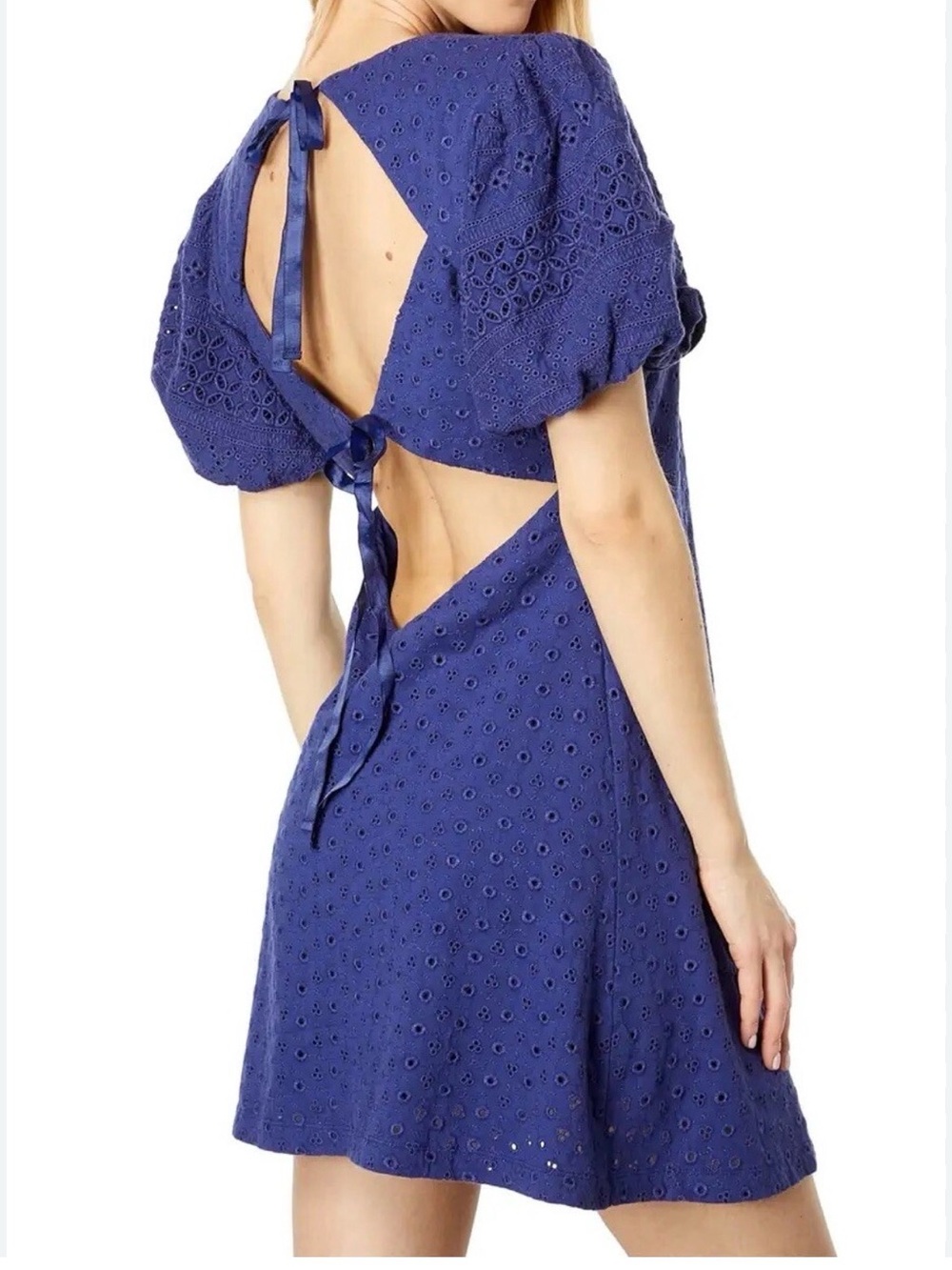 Free People Royal Blue Eyelet Backless Mini Dress